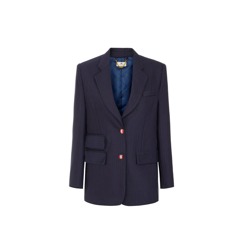 Elisabetta Franchi Cool Wool Blazer Pinestripe - HEARTS Zandvoort