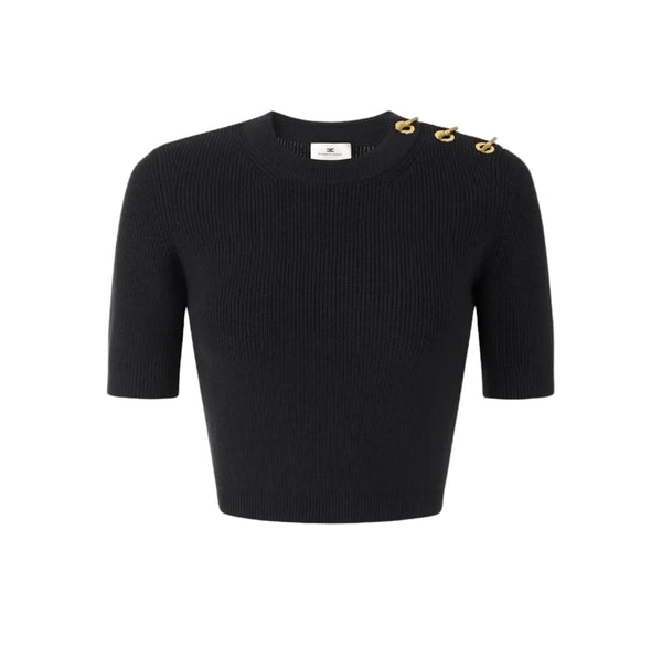 Elisabetta Franchi Cropped Knitted Sweater Nero - HEARTS Zandvoort