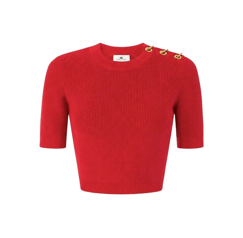 Elisabetta Franchi Cropped Knitted Sweater Red Passion - HEARTS Zandvoort