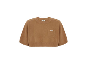 Elisabetta Franchi Knitted Cropped Sweater Daino - HEARTS Zandvoort