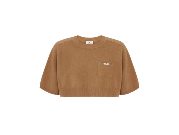 Elisabetta Franchi Knitted Cropped Sweater Daino - HEARTS Zandvoort