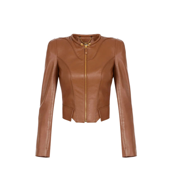 Elisabetta Franchi Leather Jacket Sigaro - HEARTS Zandvoort