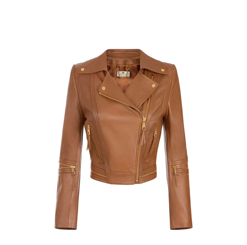 Elisabetta Franchi Leather Jacket Sigaro - HEARTS Zandvoort