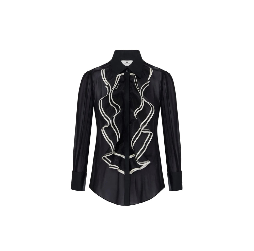 Elisabetta Franchi Ruffle Blouse Nero - HEARTS Zandvoort