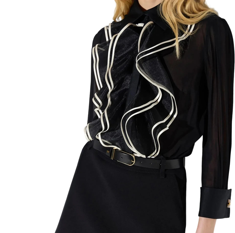 Elisabetta Franchi Ruffle Blouse Nero - HEARTS Zandvoort