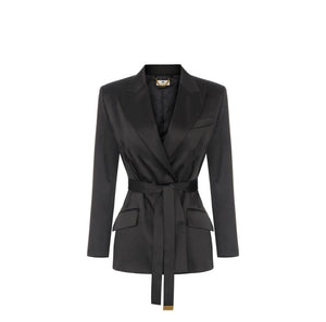 Elisabetta Franchi Satin Blazer Nero - HEARTS Zandvoort