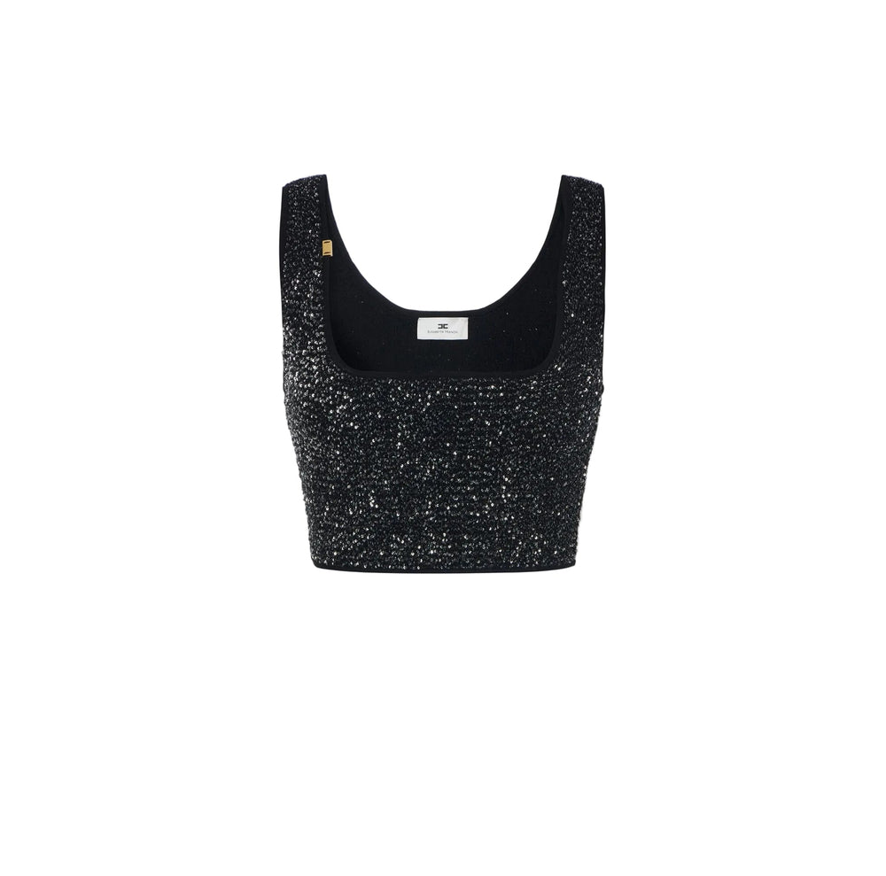 Elisabetta Franchi Top Nero Silver - HEARTS Zandvoort