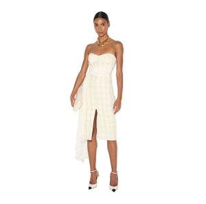 Elisabetta Franchi Tweed top met sjerp Ivoor - HEARTS Zandvoort