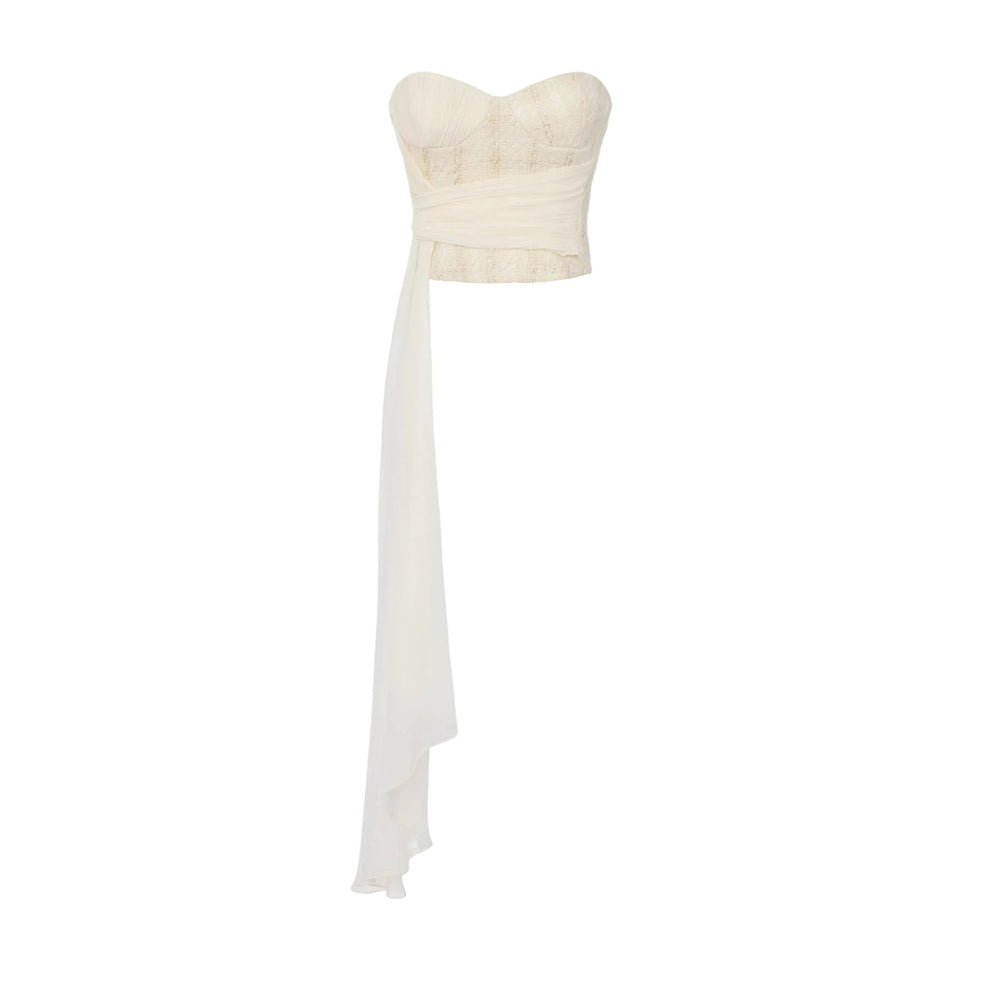 Elisabetta Franchi Tweed top met sjerp Ivoor - HEARTS Zandvoort