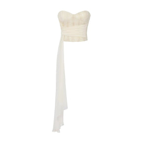 Elisabetta Franchi Tweed top met sjerp Ivoor - HEARTS Zandvoort