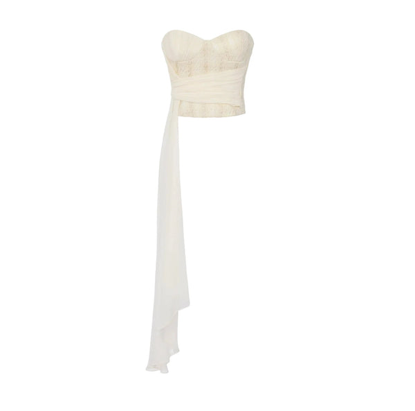Elisabetta Franchi Tweed top met sjerp Ivoor - HEARTS Zandvoort