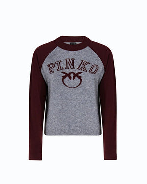 Pinko Amsterdam Sweater Grey Burgundy - HEARTS Zandvoort