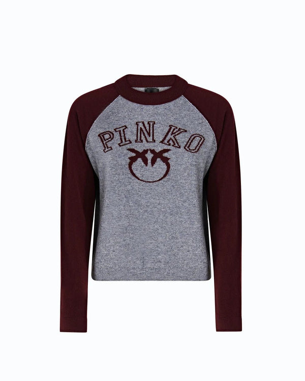 Pinko Amsterdam Sweater Grey Burgundy - HEARTS Zandvoort