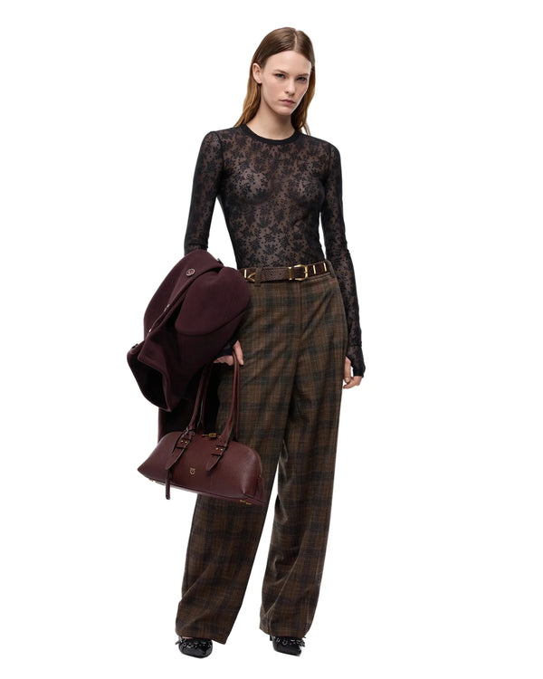 Pinko Barrel-Fit Trousers Micro Houndstooth Brown - HEARTS Zandvoort