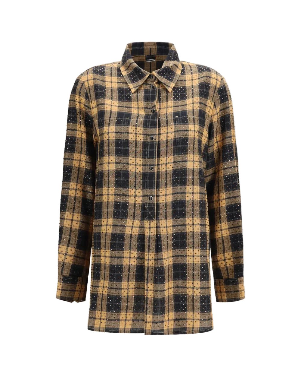 Pinko Blouse Check With Rhinestones Camel/Black - HEARTS Zandvoort