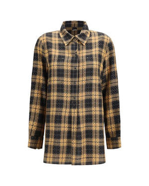 Pinko Blouse Check With Rhinestones Camel/Black - HEARTS Zandvoort