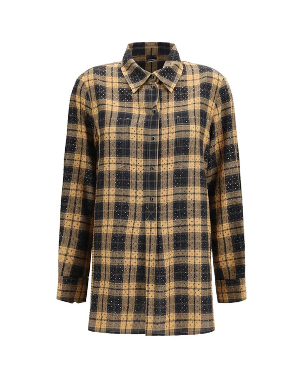 Pinko Blouse Check With Rhinestones Camel/Black - HEARTS Zandvoort