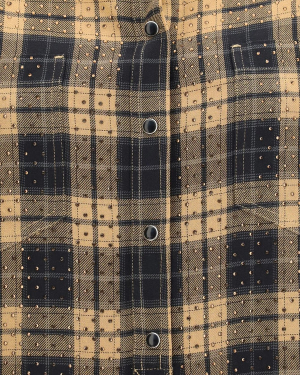 Pinko Blouse Check With Rhinestones Camel/Black - HEARTS Zandvoort