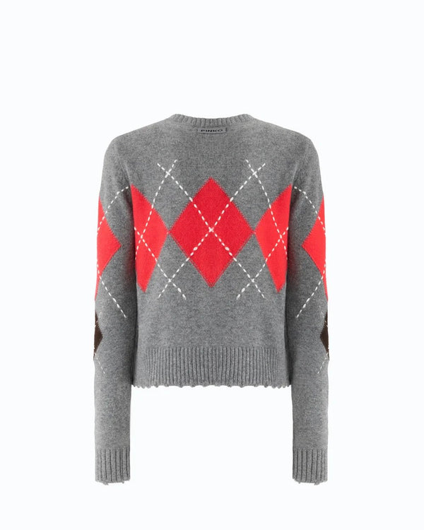Pinko Cardigan Argyle Grey Brown - HEARTS Zandvoort