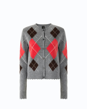 Pinko Cardigan Argyle Grey Brown - HEARTS Zandvoort