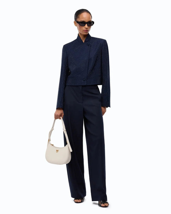 Pinko Cropped Blazer With Rhinestones Dark Blue - HEARTS Zandvoort