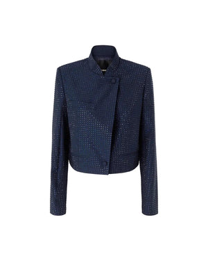 Pinko Cropped Blazer With Rhinestones Dark Blue - HEARTS Zandvoort