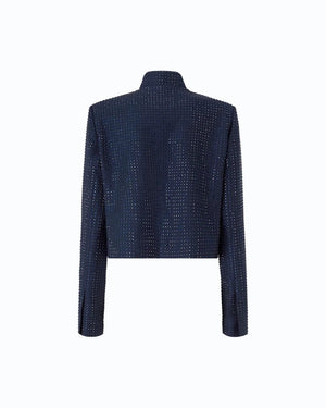 Pinko Cropped Blazer With Rhinestones Dark Blue - HEARTS Zandvoort