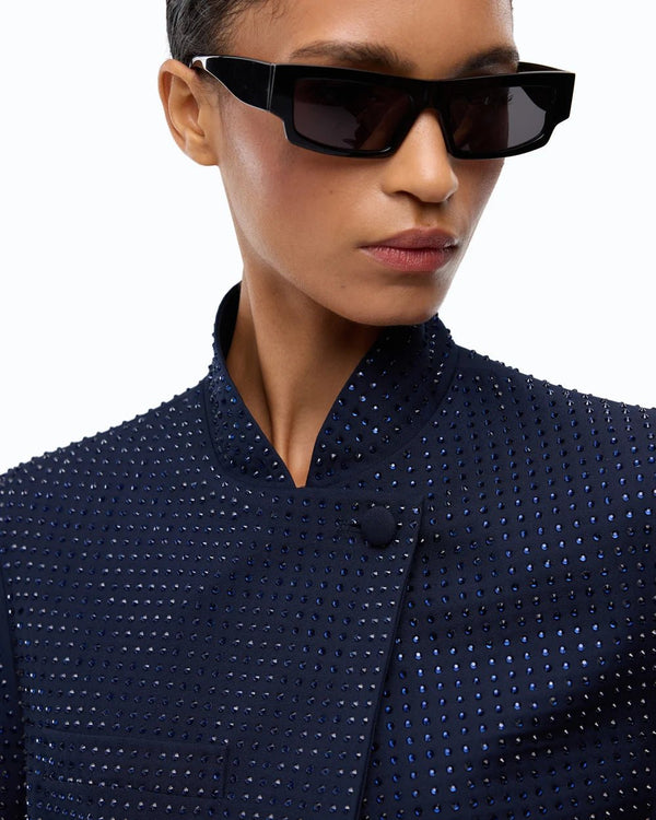 Pinko Cropped Blazer With Rhinestones Dark Blue - HEARTS Zandvoort