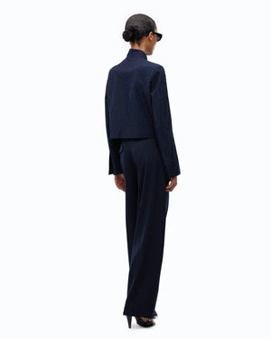 Pinko Cropped Blazer With Rhinestones Dark Blue - HEARTS Zandvoort
