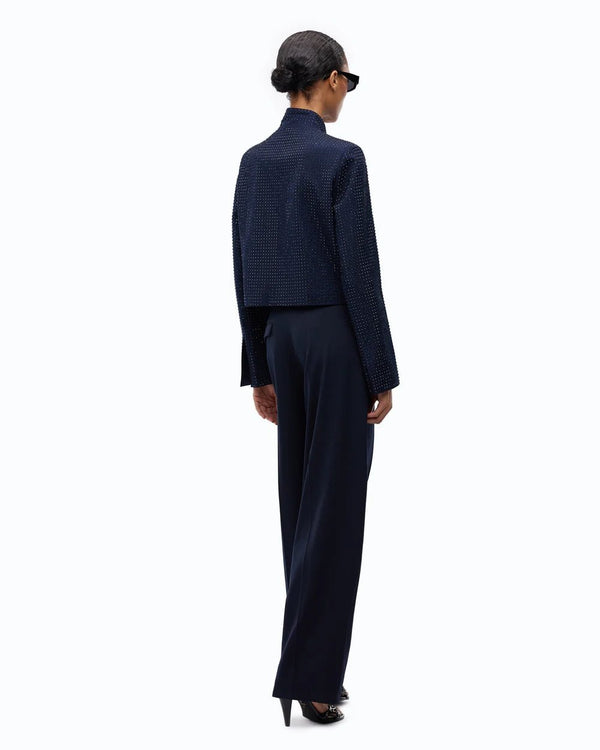 Pinko Cropped Blazer With Rhinestones Dark Blue - HEARTS Zandvoort