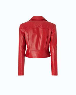 Pinko Nappa Leather Bikerjacket Red - HEARTS Zandvoort