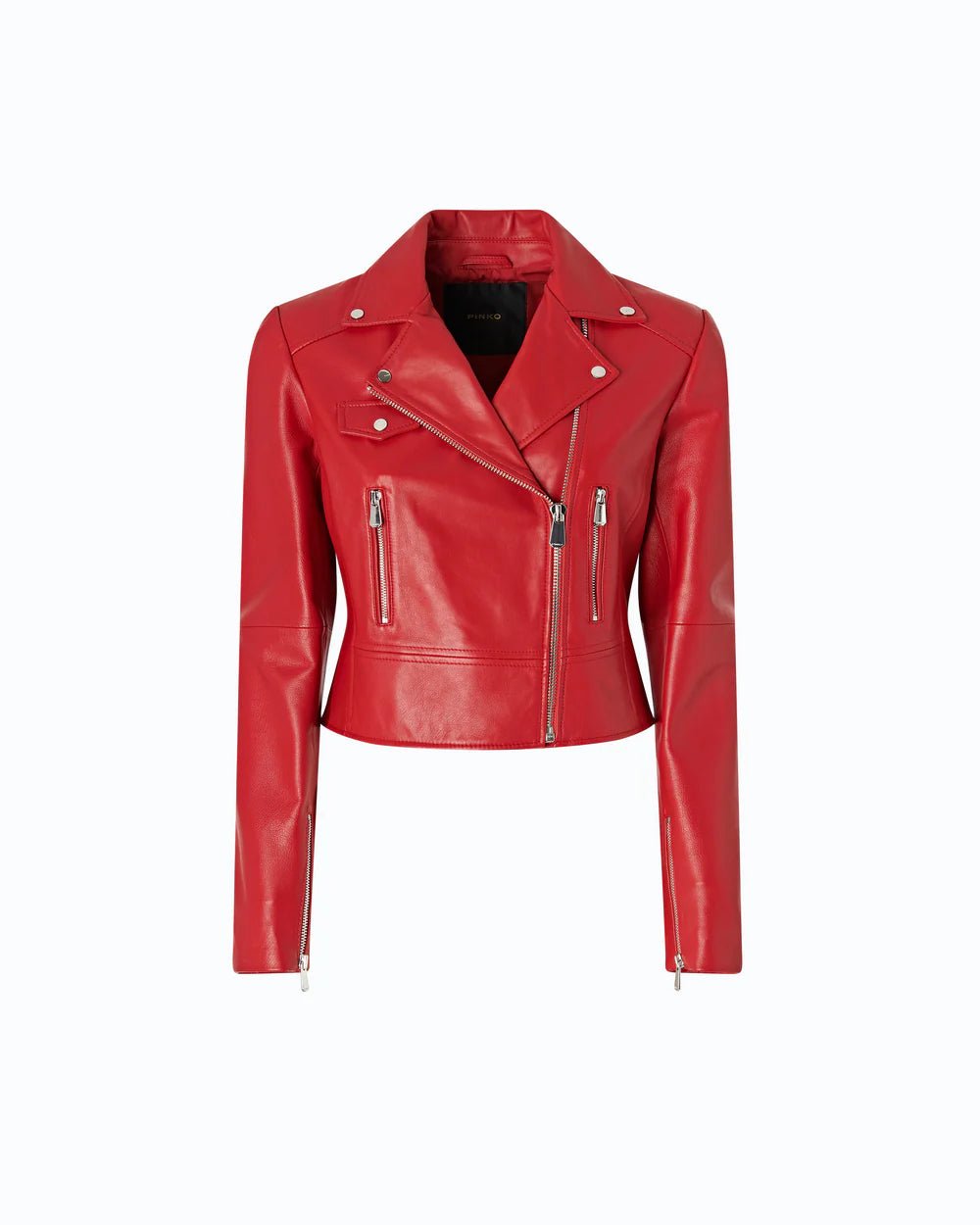 Pinko Nappa Leather Bikerjacket Red - HEARTS Zandvoort