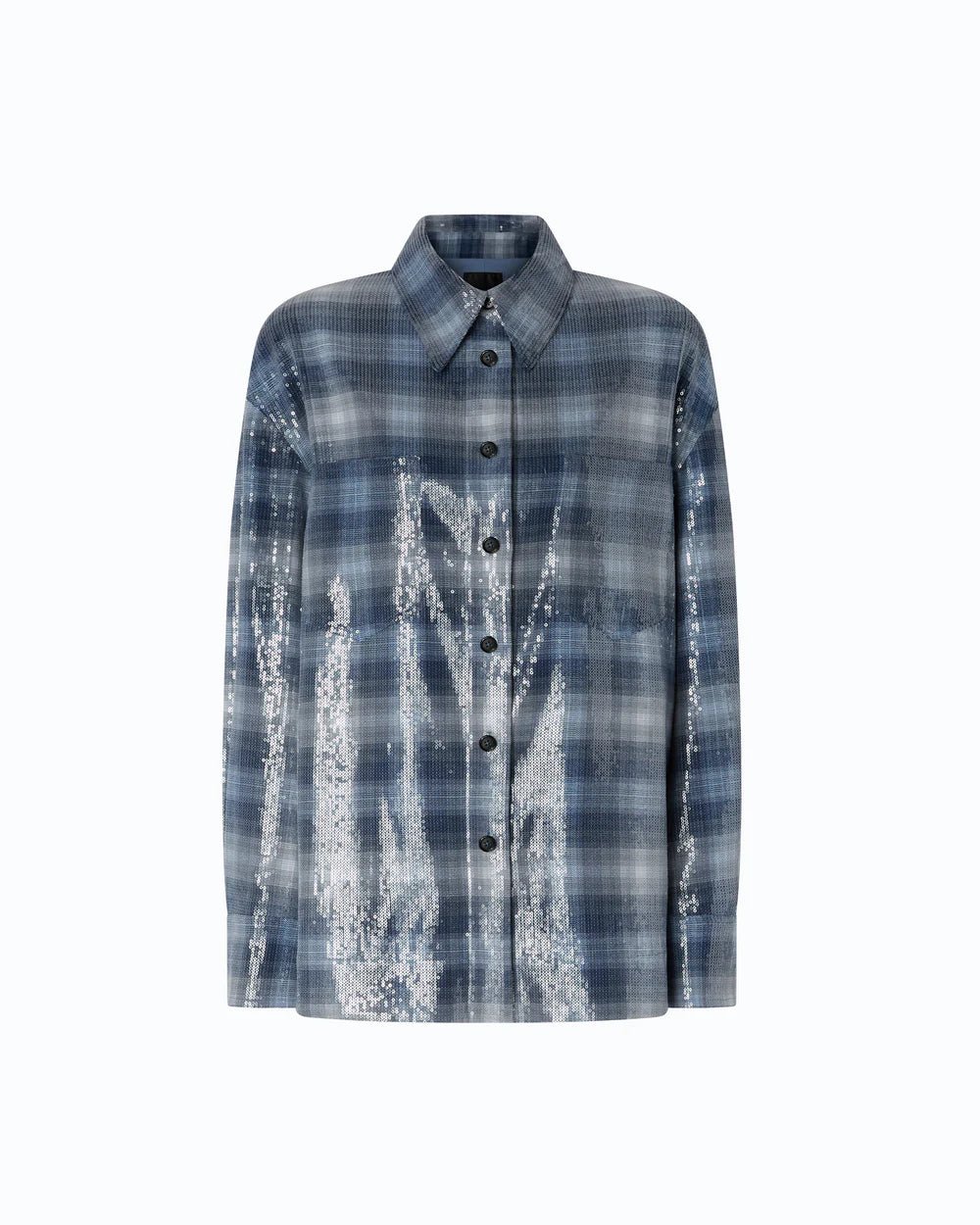 Pinko Overshirt Check Pattern And Sequins Blue - HEARTS Zandvoort