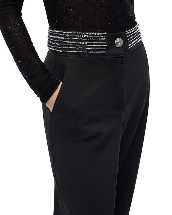 Pinko Palazzo Trousers With Jewel Waist Black - HEARTS Zandvoort