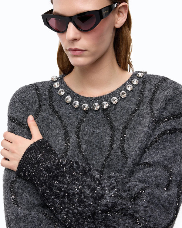Pinko Renault Soft Wool Sweater Grey/Black - HEARTS Zandvoort