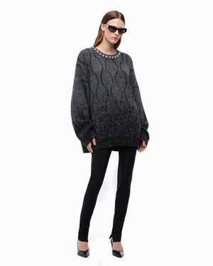 Pinko Renault Soft Wool Sweater Grey/Black - HEARTS Zandvoort