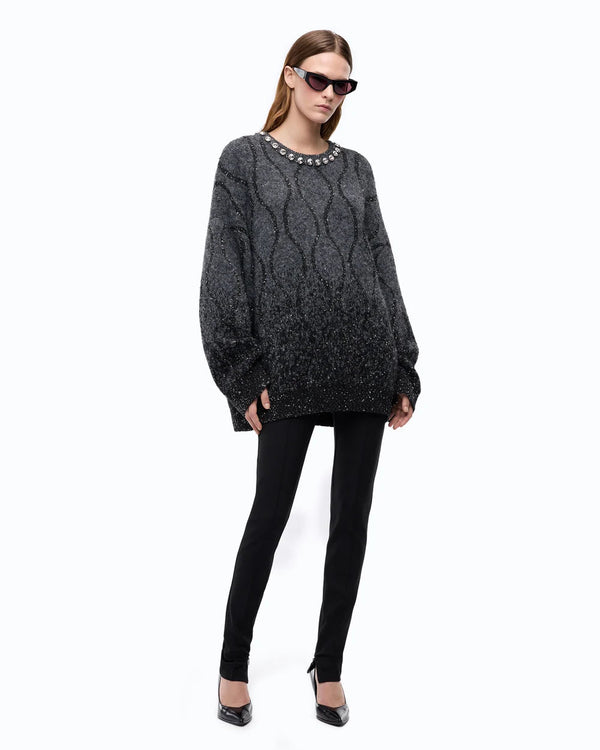 Pinko Renault Soft Wool Sweater Grey/Black - HEARTS Zandvoort