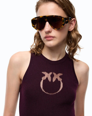 Pinko Ribbed Top With Sheer Logo - HEARTS Zandvoort