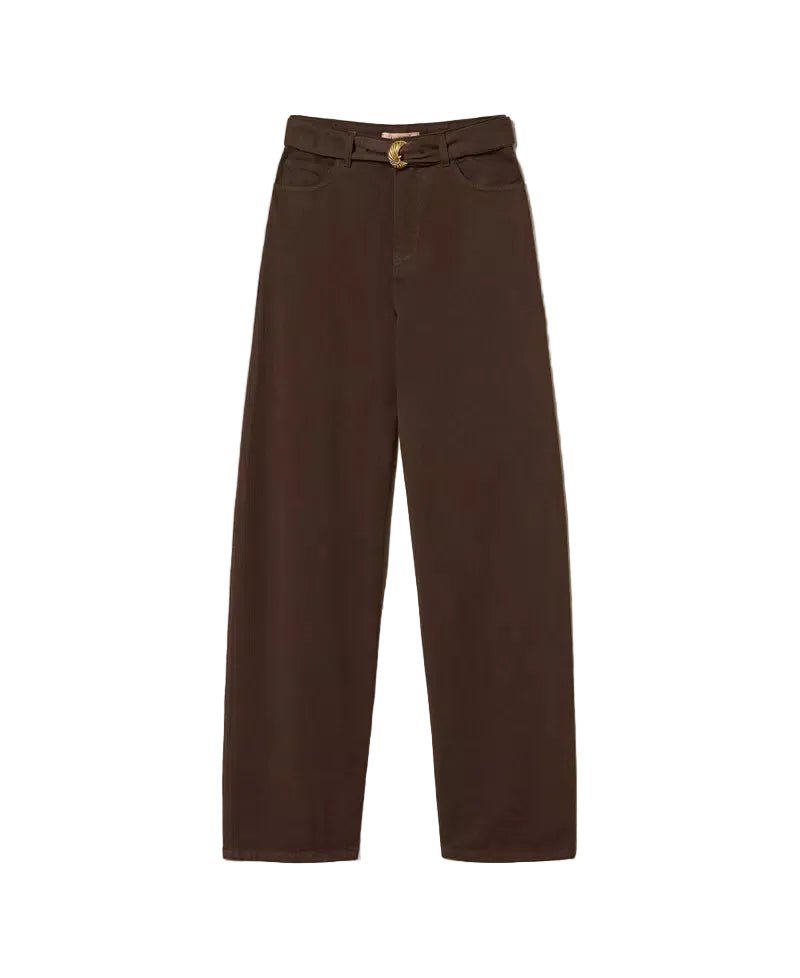 Twinset Barrel Denim Trouser With Belt Brown - HEARTS Zandvoort