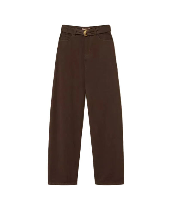 Twinset Barrel Denim Trouser With Belt Brown - HEARTS Zandvoort