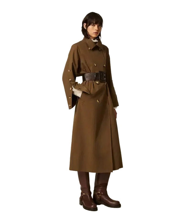 Twinset Cotton Blend Gabardine Trench Coat Green - HEARTS Zandvoort