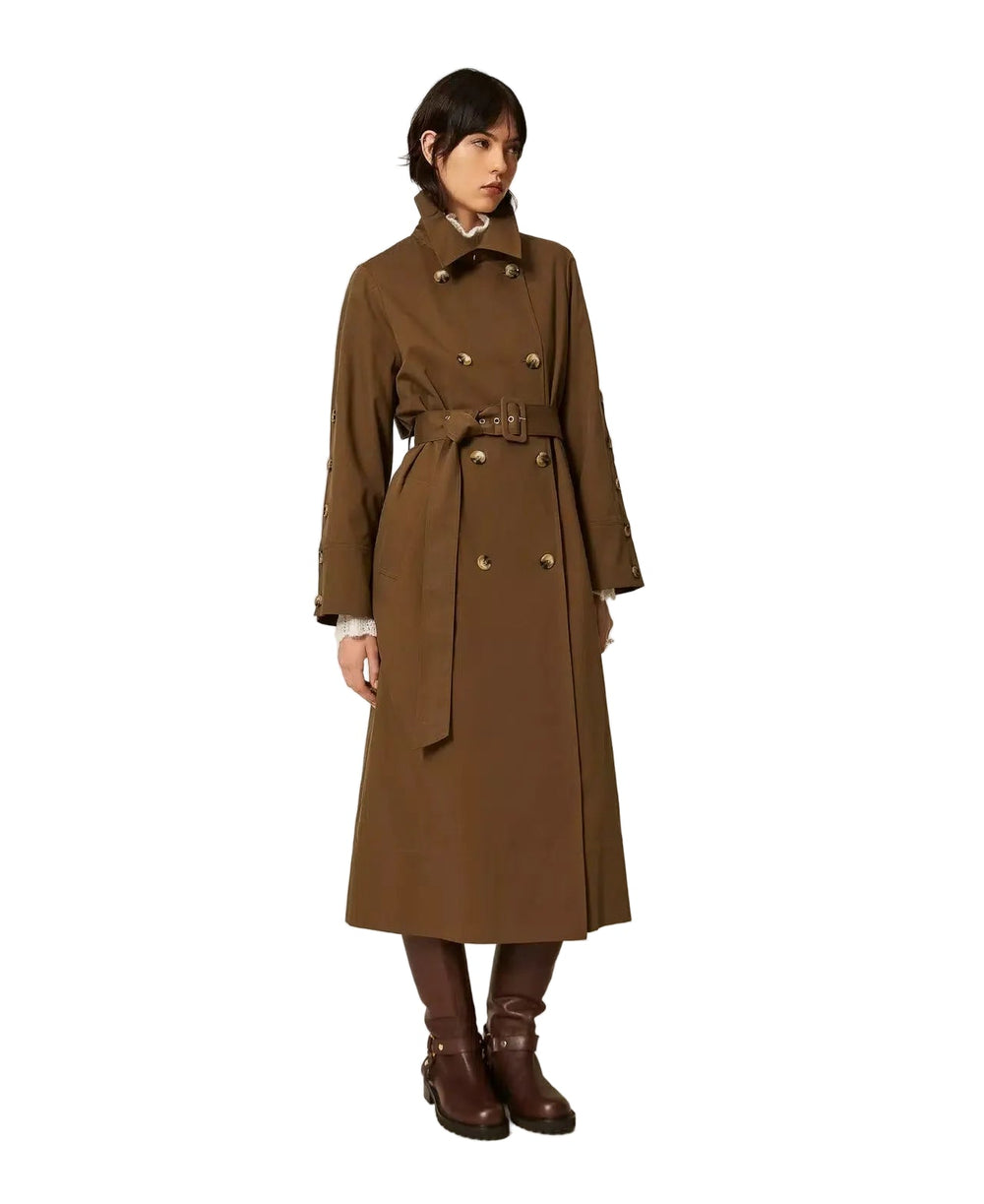 Twinset Cotton Blend Gabardine Trench Coat Green - HEARTS Zandvoort