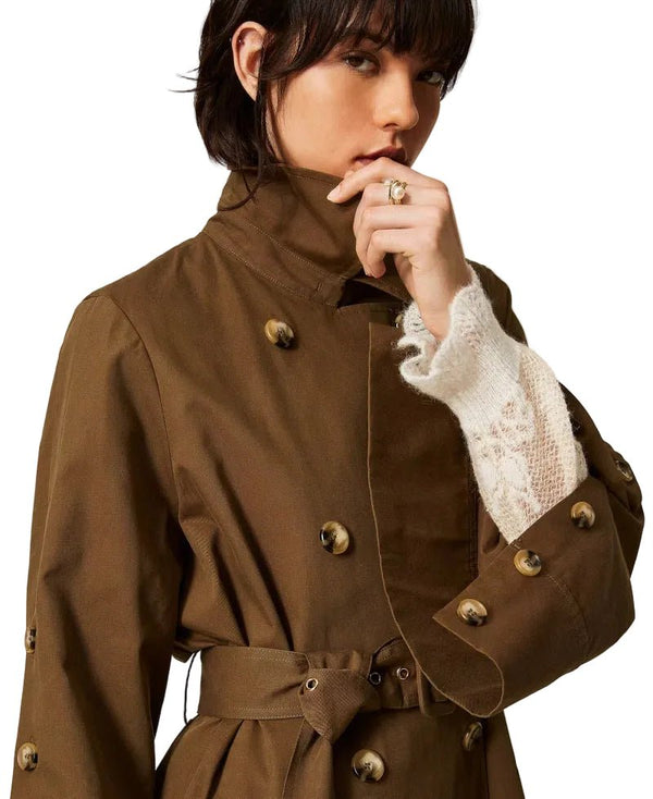 Twinset Cotton Blend Gabardine Trench Coat Green - HEARTS Zandvoort