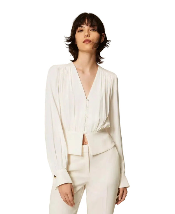 Twinset Crepe De Chine Shirt With Gathering - HEARTS Zandvoort