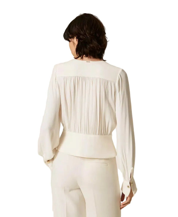 Twinset Crepe De Chine Shirt With Gathering - HEARTS Zandvoort