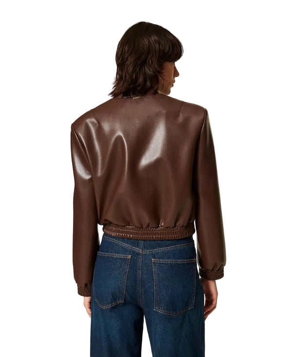 Twinset Faux Leather Bomber Jacket Brown - HEARTS Zandvoort