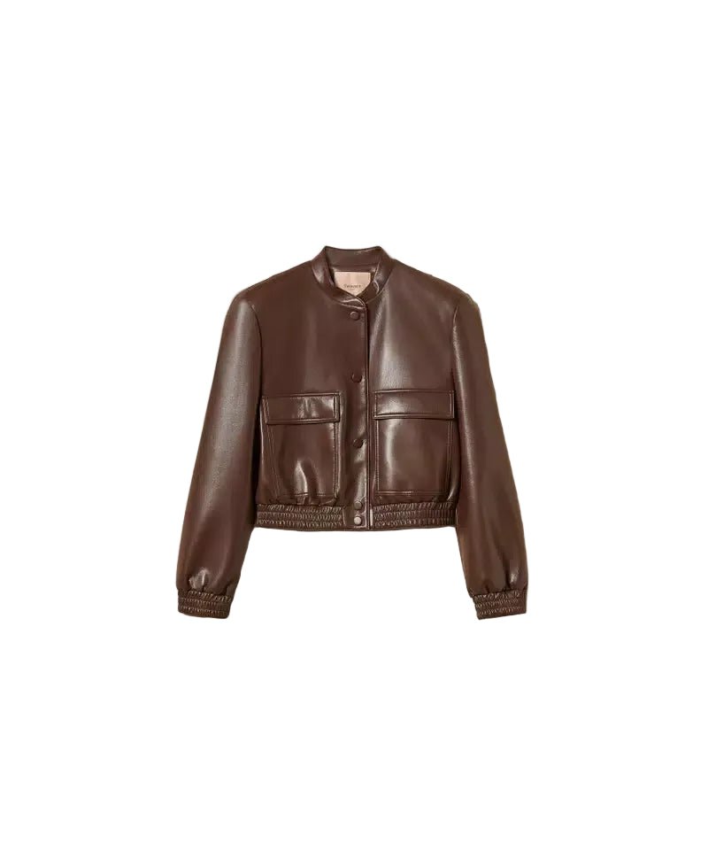 Twinset Faux Leather Bomber Jacket Brown - HEARTS Zandvoort