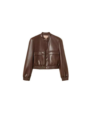 Twinset Faux Leather Bomber Jacket Brown - HEARTS Zandvoort