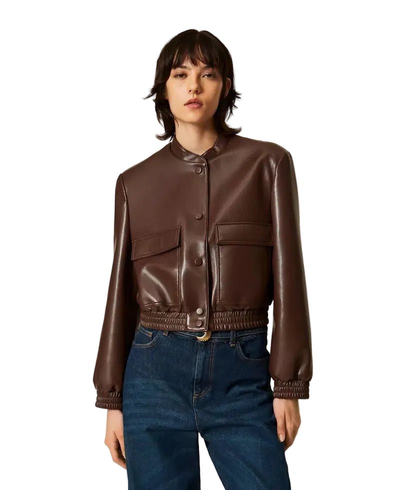 Twinset Faux Leather Bomber Jacket Brown - HEARTS Zandvoort