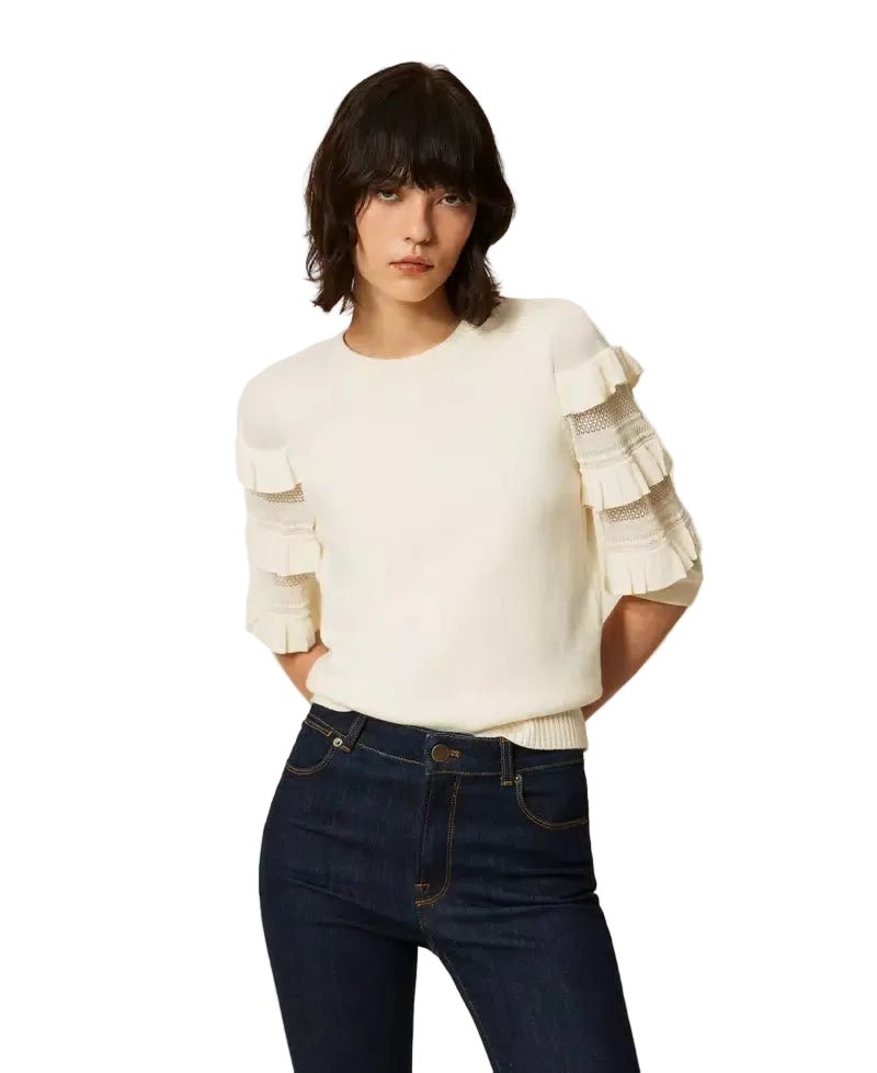 Twinset Mesh Stitch Jumper With Ruffles - HEARTS Zandvoort